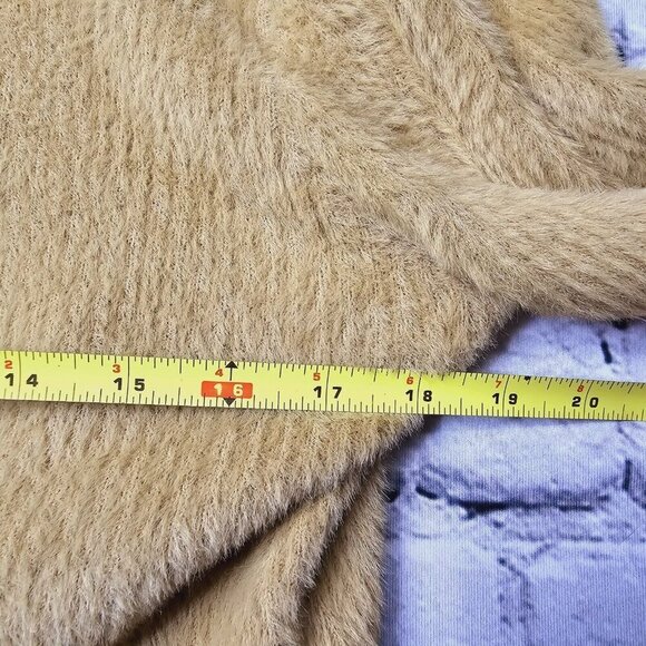 Dazy Soft Fuzzy Golden Beige Tie Collar Cardigan Sweater Size L - Picture 7 of 9
